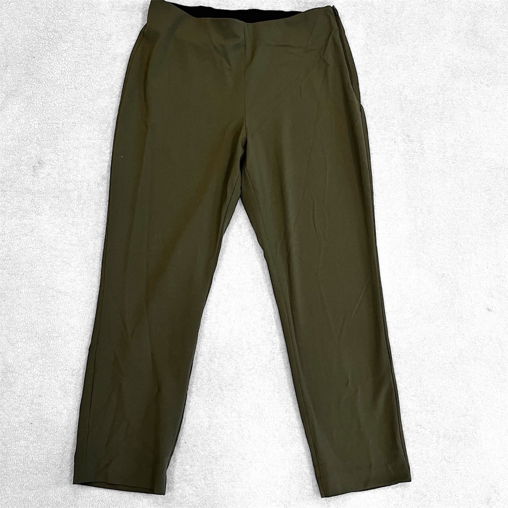 Nine West Womens Skinny Ankle Length Slacks Pants Elastic Army Green Size 12